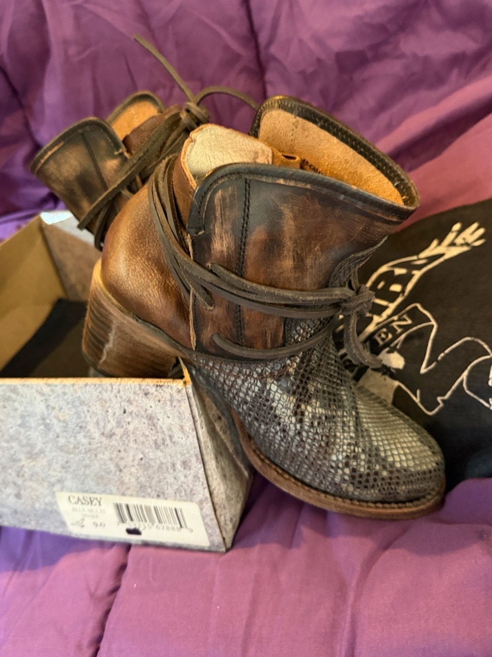 Freebirds blue snake multi Leather Ankle Boots - Picture 2 of 4